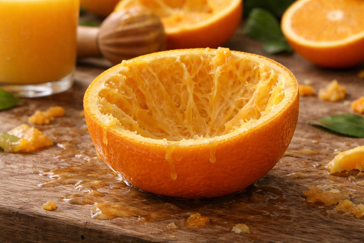 En pressad apelsin utan juice